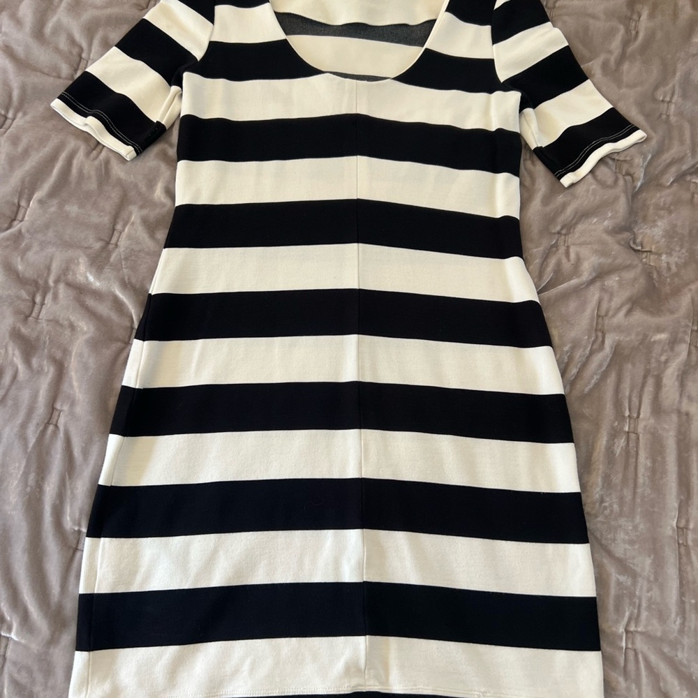 Banana Republic Black and Cream Striped Mini Dress